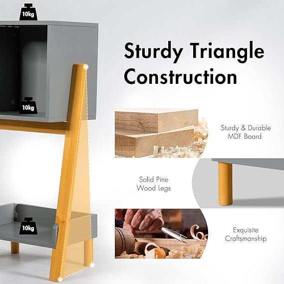 Modern Side Table with Drawer & Shelf | Slim Bedside Nightstand Grey Wood