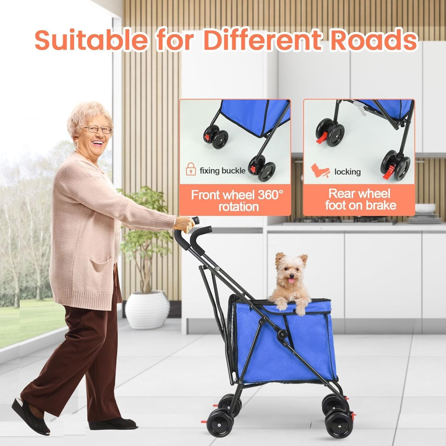 Blue Foldable Pet Shopping Cart Stroller 60lb Heavy Duty Utility Wagon