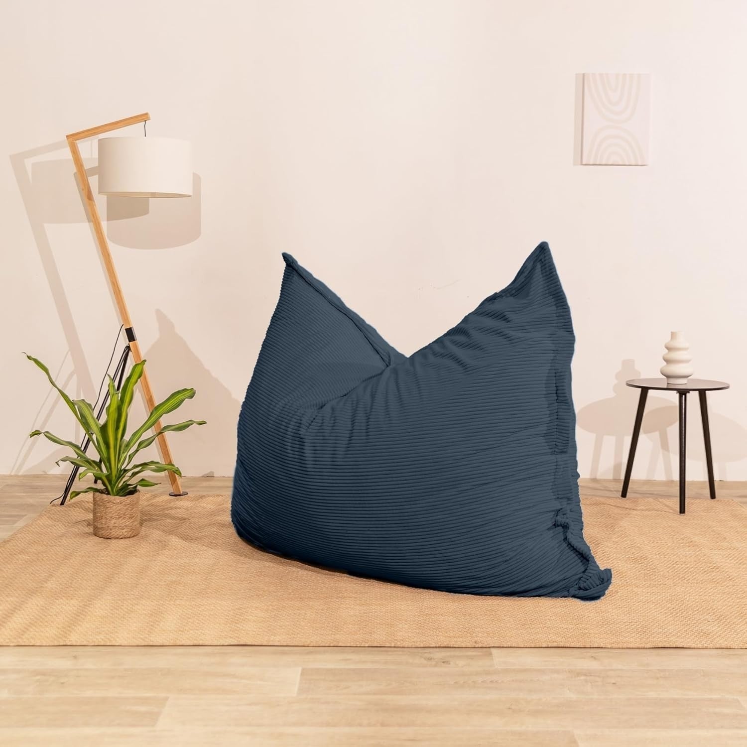 XXL Foam Bean Bag Blue Sofa for Adults & Kids Corduroy Floor Seat 180x140cm