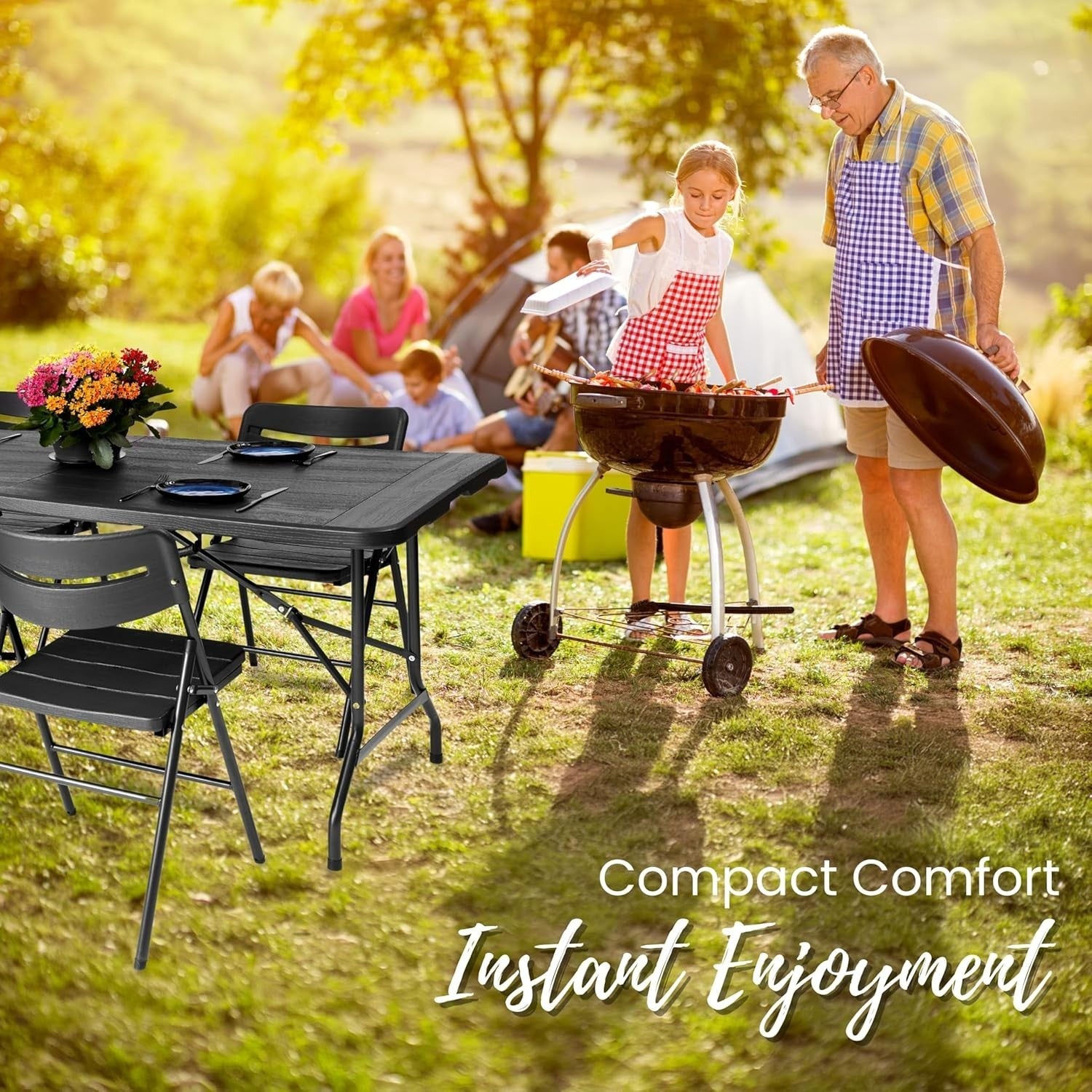 6ft Folding Dining Table & 6 Chairs Set Indoor/Outdoor Space-Saving Patio