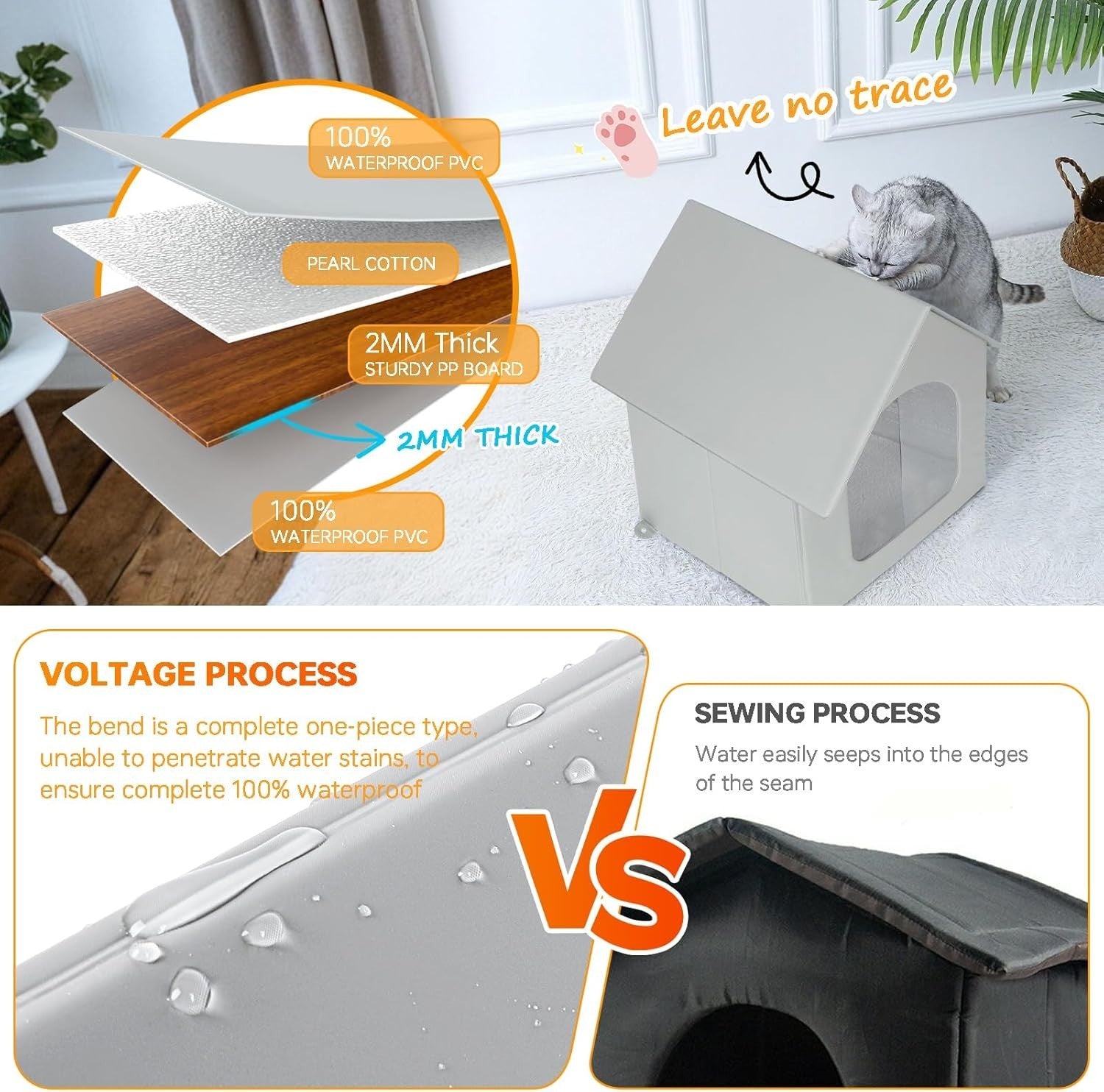 Outdoor Insulated Cat House Waterproof Feral Shelter with Removable Mat Grey