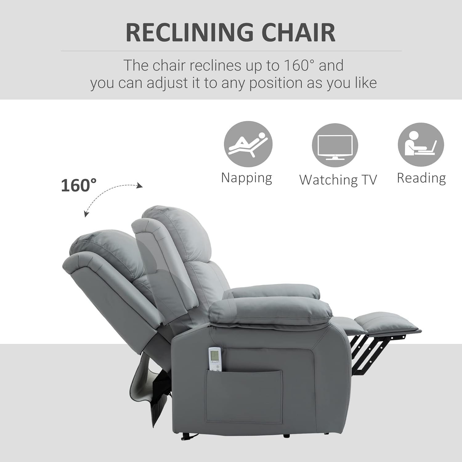 Power Lift Recliner Chair Massage Heat 160° Recline w/ Footrest Side Pockets
