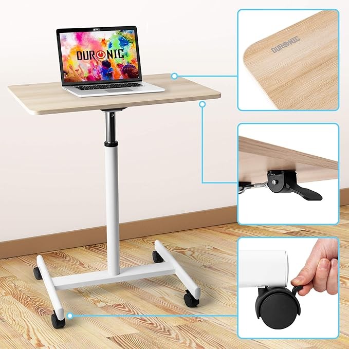 Adjustable Sit Stand Laptop Desk on Wheels Mobile Workstation 70x48cm