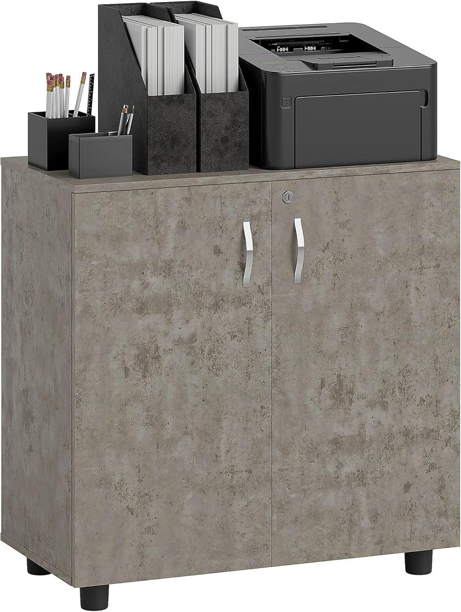 Grey Lockable Filing Cabinet Office Storage Cupboard 2 Door 2 Tier Shelves