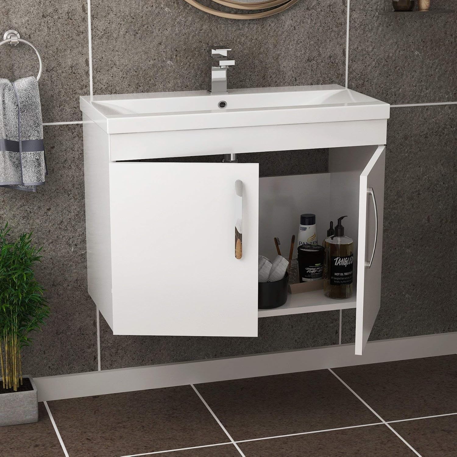800mm Wall Mounted Gloss White Vanity Unit with Basin 2 Door Bathroom Cabinet