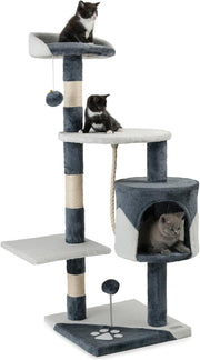 Cat Tree Scratching Post 112cm Condo Tower Sisal Rope Grey White