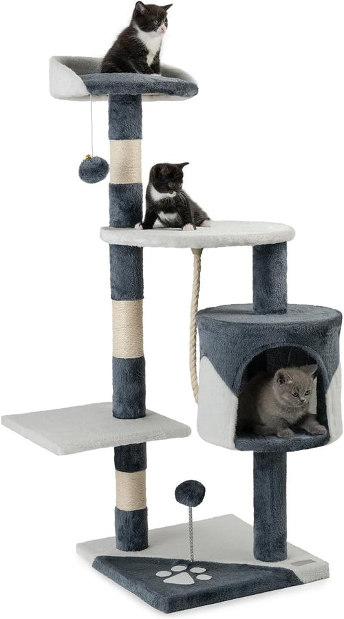 Cat Tree Scratching Post 112cm Condo Tower Sisal Rope Grey White