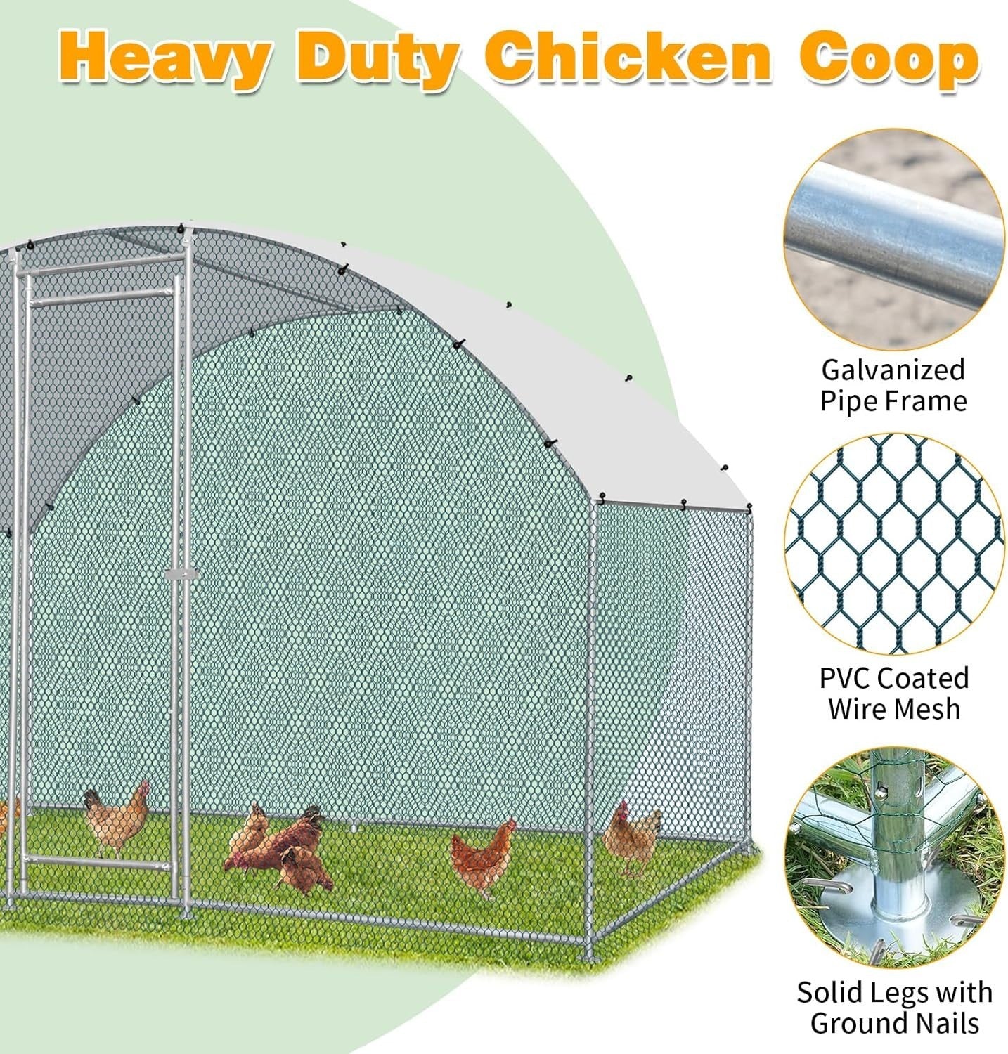 Large Walk In Chicken Coop Run 3x2x2m Galvanised Metal Cage Roof
