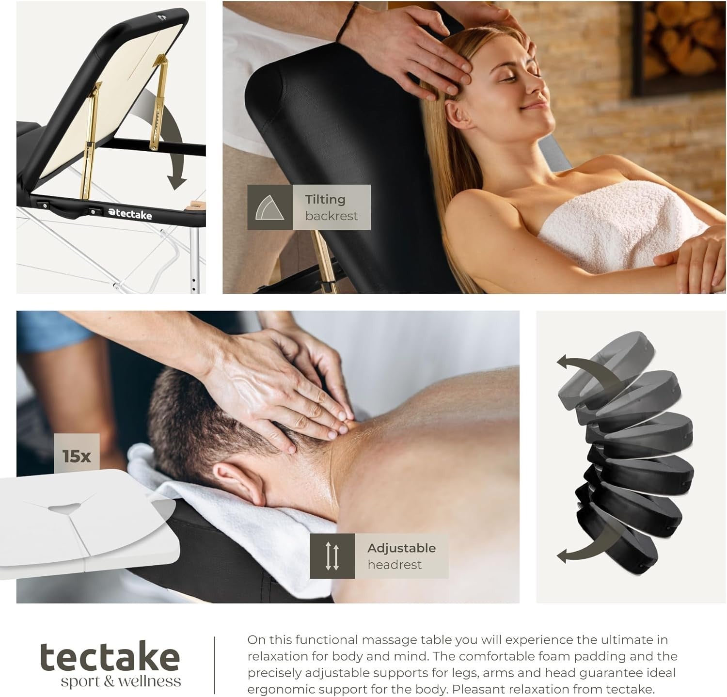 Portable 3 Zone Massage Table Foldable Aluminium Spa Beauty Bed 70cm Black