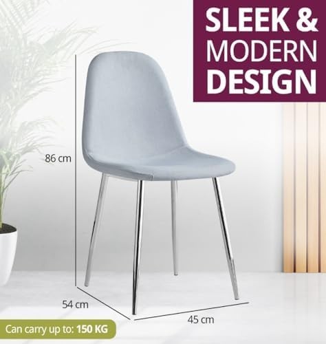 Modern Light Grey Dining Chairs Set of 2 – Fabric Upholstered Metal Legs