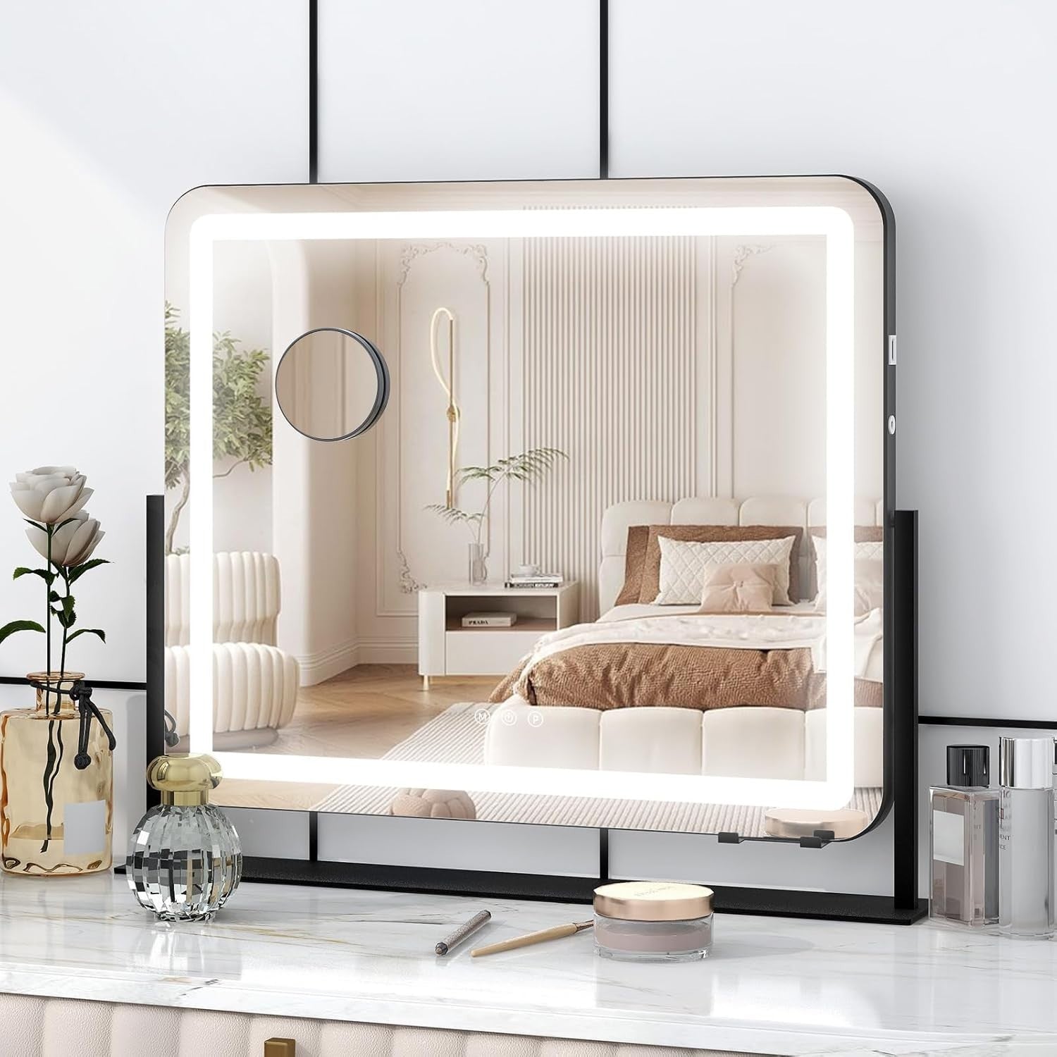 LED Vanity Mirror 60x50cm with 360° Rotation, Touch Control & USB Port