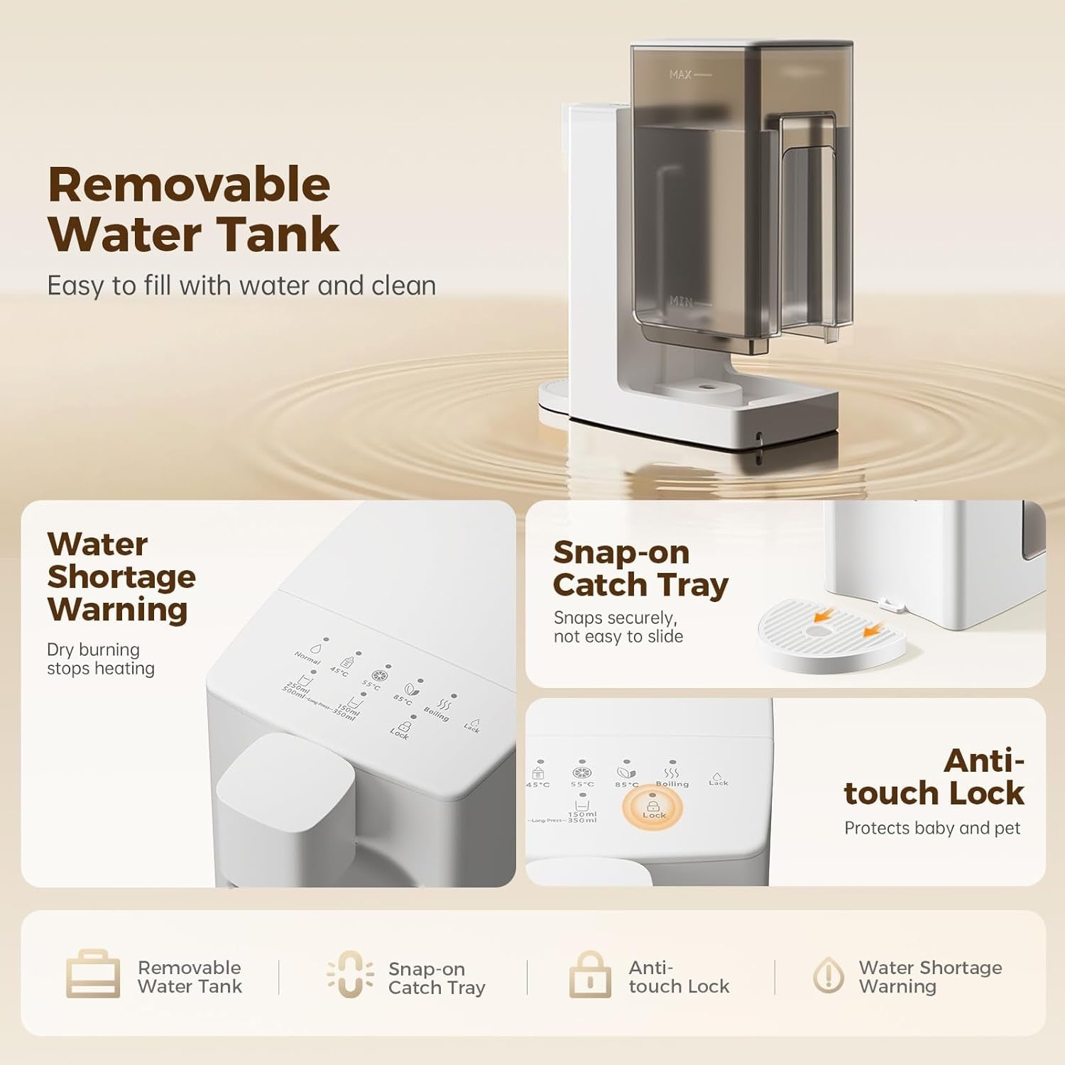 Instant Hot Water Dispenser 3L | Fast Boil Touch Presets LED Night Light
