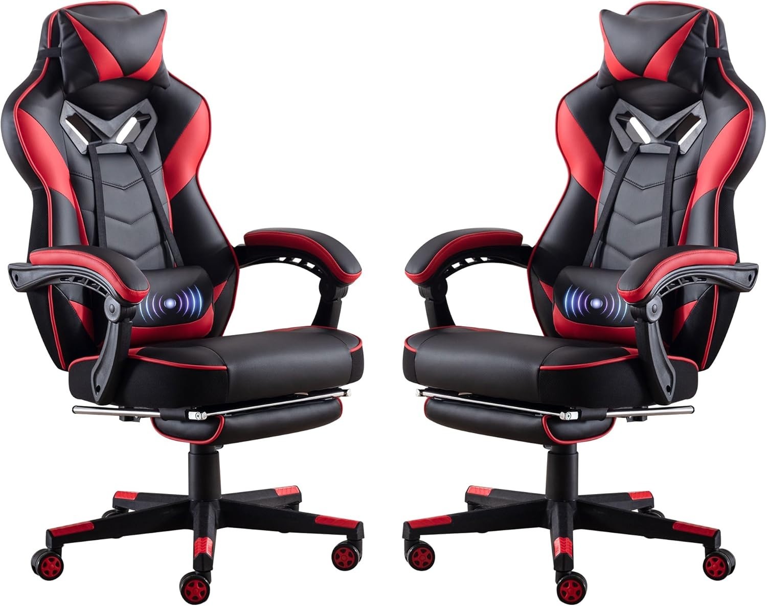 Red Faux Leather Gaming Chair w/ Recline, Footrest, Massage, Swivel, Ergonomic