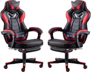 Red Faux Leather Gaming Chair w/ Recline, Footrest, Massage, Swivel, Ergonomic
