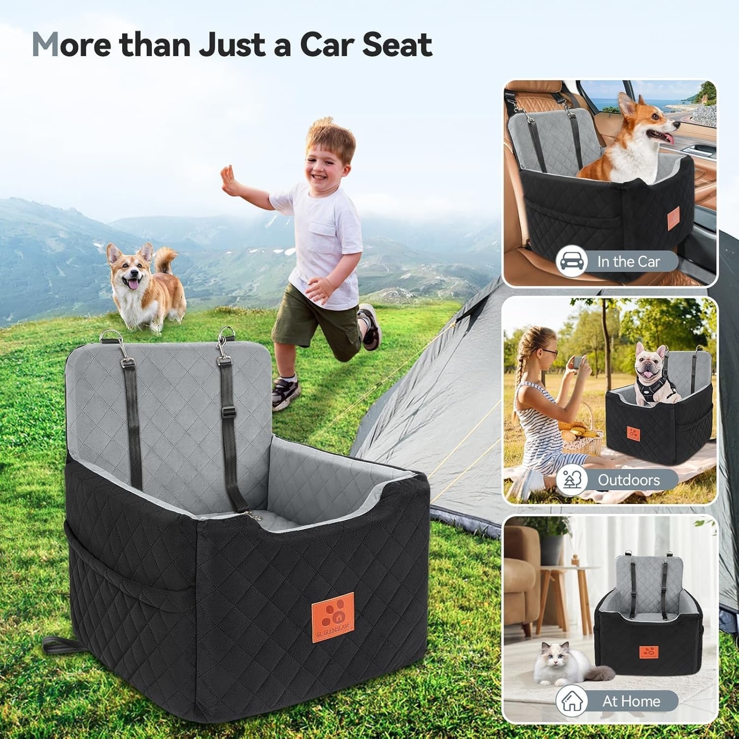 Memory Foam Dog Car Seat Booster Bed Washable Travel Seat Up to 35lbs