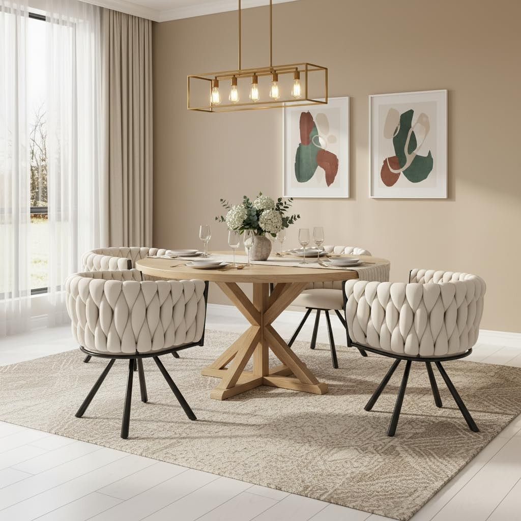 Beige Velvet Swivel Dining Chair 360° Accent Kitchen Chair