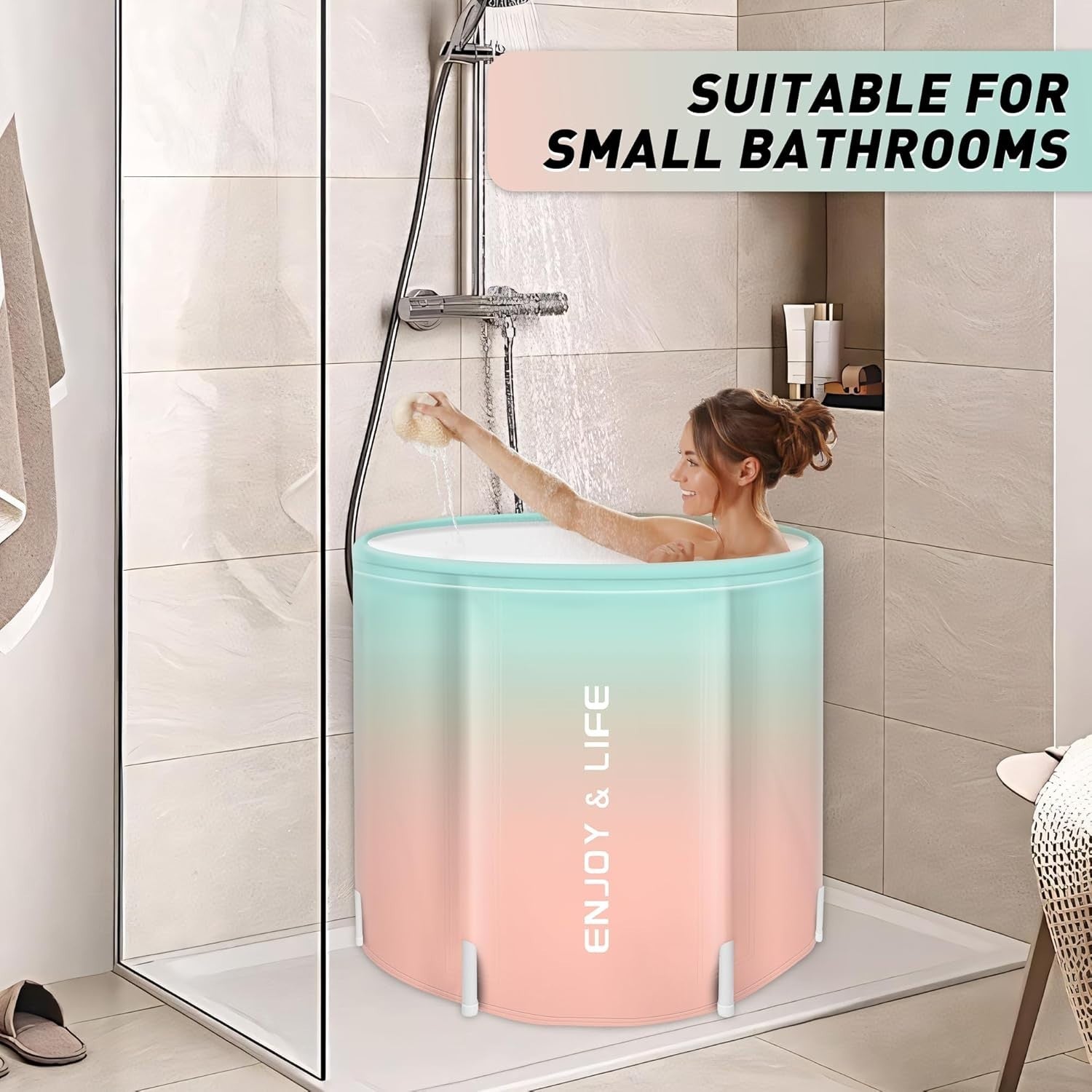 Portable Foldable Family Bathtub SPA Soaking Tub Pink Hot & Ice Bath