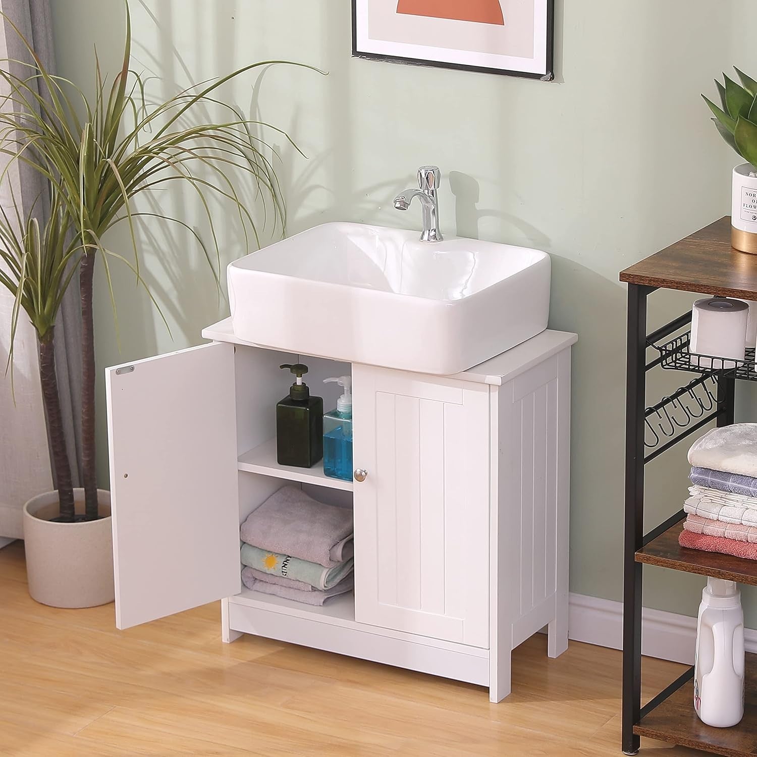 Under Sink Bathroom Cabinet 2 Door Storage Cupboard 60x29x60cm White