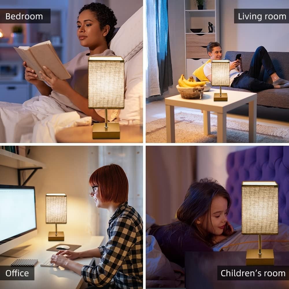 Touch Control Bedside Table Lamps Set of 2 Grey Fabric Shade Dimmable