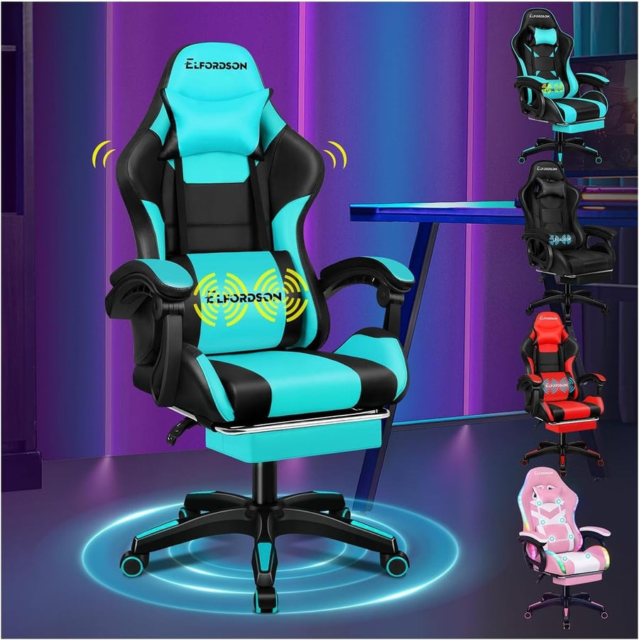 Cyan Gaming Chair XL Massage Lumbar Footrest Ergonomic High Back PU Leather