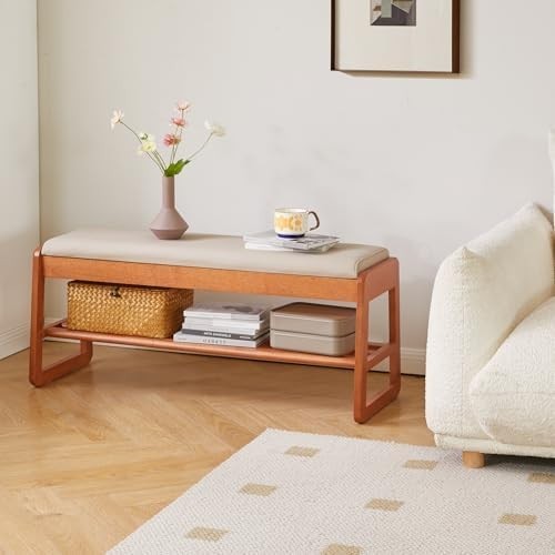 Extra-Large 100cm Cherry Wood Shoe Storage Bench with Flip-Top & Cushion Seat