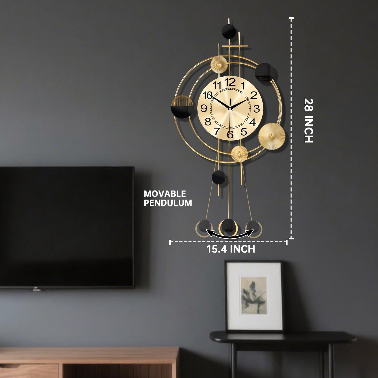 39×71cm Gold Modern Pendulum Wall Clock – Silent Quartz Large Decorative Clock