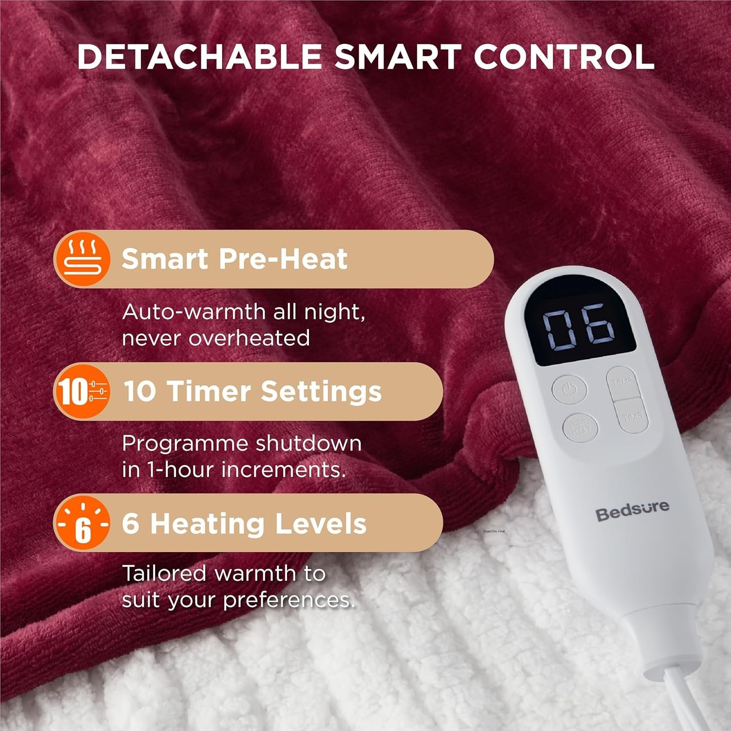 Electric Heated Throw Blanket Ultra Soft Flannel 6 Heat Timer Overheat