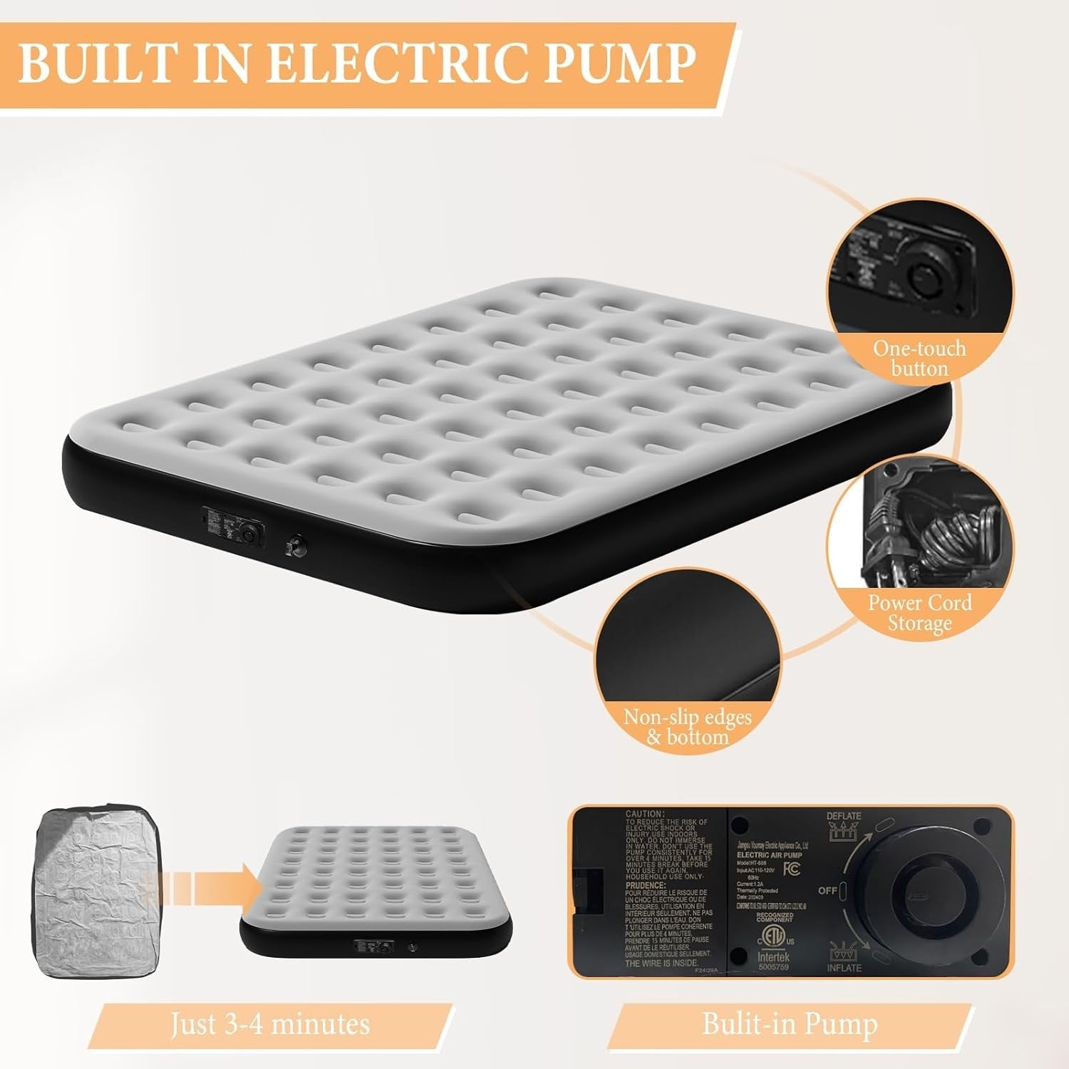 King Air Mattress Built-In Electric Pump Plush Top Inflatable Bed