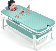 Portable Folding Adult Bathtub 135x54x61cm Blue Insulated Spa Tub w/ Lid