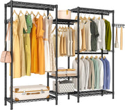 Heavy Duty Garment Rack 7 Tier Shelves 4 Rods Organizer Black
