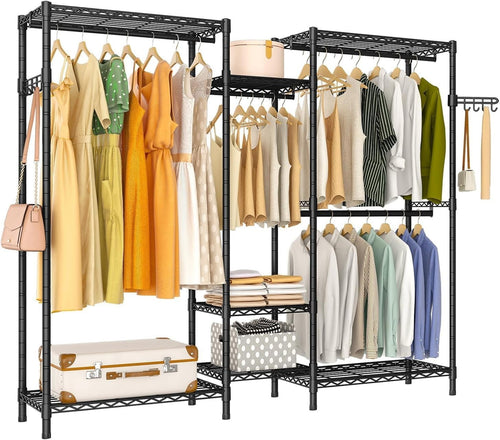 Heavy Duty Garment Rack 7 Tier Shelves 4 Rods Organizer Black