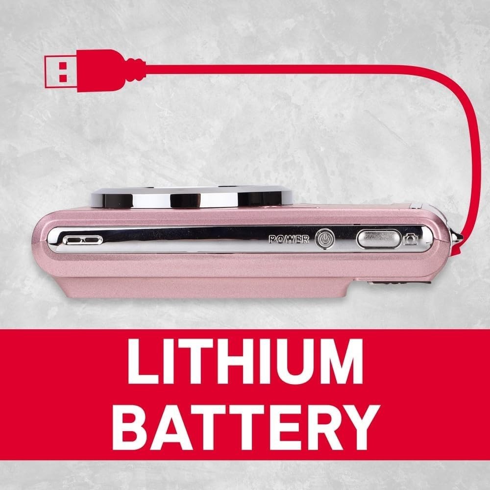 24MP Digital Compact Camera 8X Zoom HD Video LCD Screen Pink