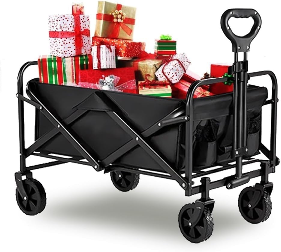 Black Heavy Duty 100kg Folding Camping Wagon Festival Trolley 100L Garden Cart
