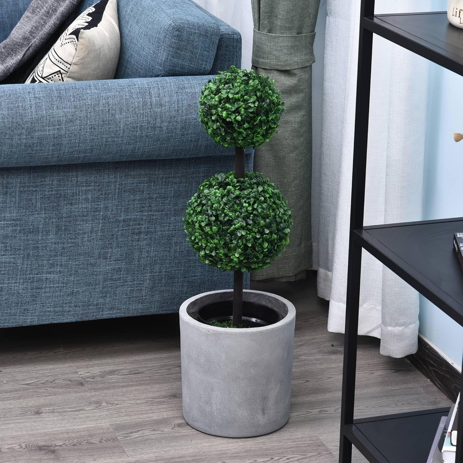 Set of 2 Artificial Boxwood Ball Trees 67cm Faux Green Potted Topiary Home Decor