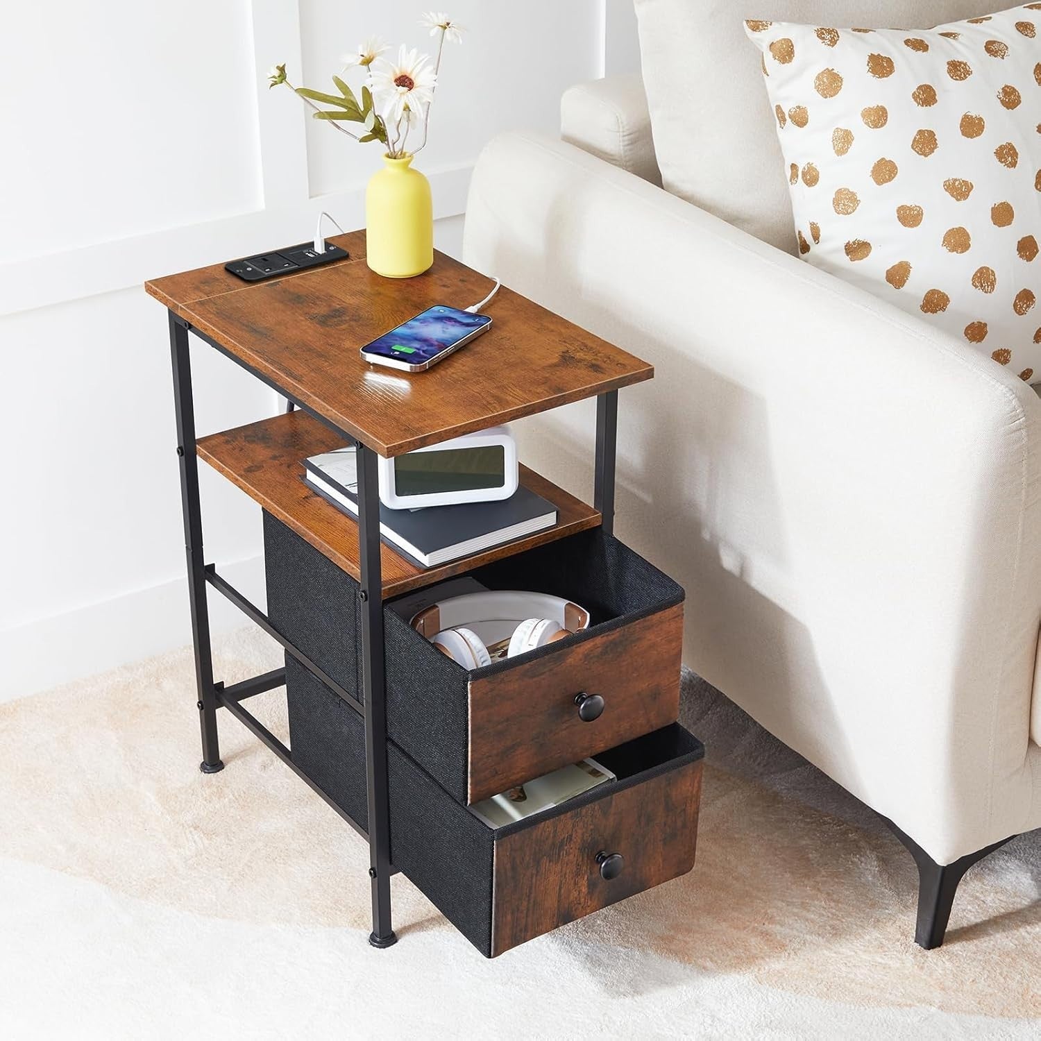 Set of 2 White 3 Drawer Bedside Tables – Modern Wooden Nightstands