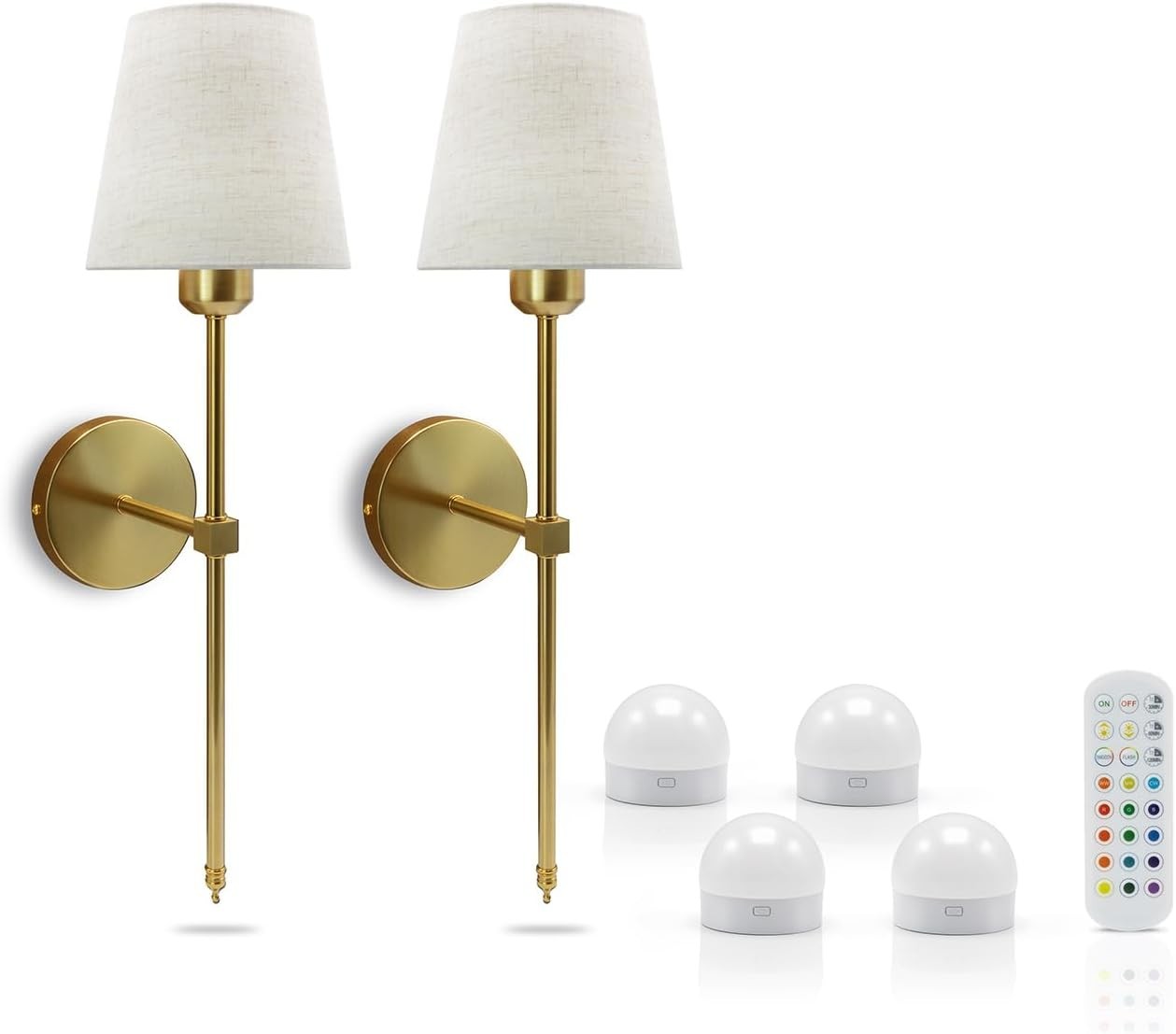 Wireless LED Wall Light Set, Dimmable Rechargeable Lamps, Remote Control