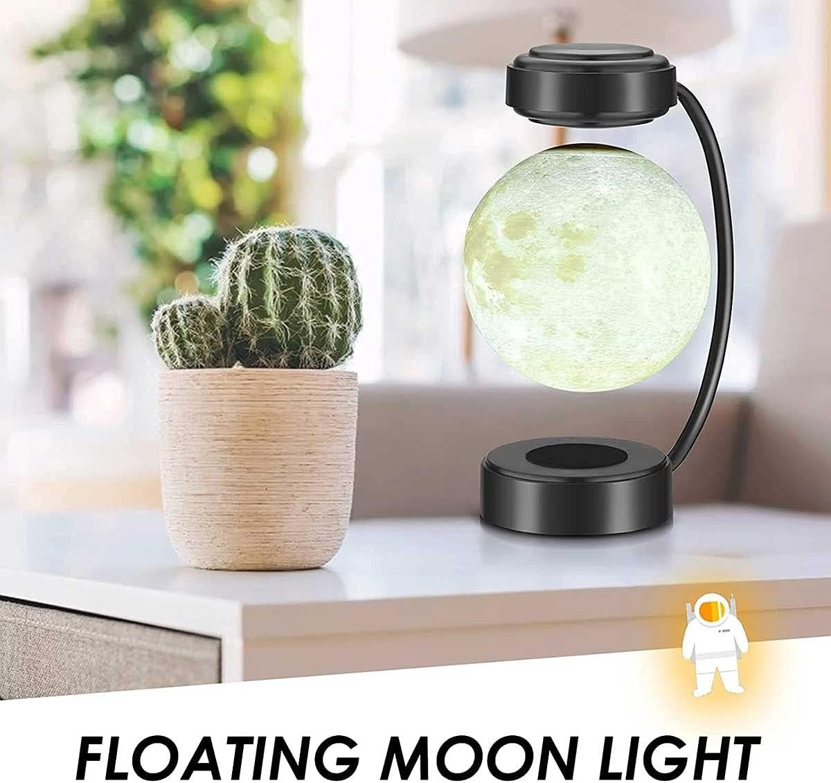 Levitating Moon Lamp Black 3D Printed Floating LED Night Light Iron Stand