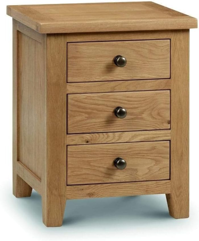 Solid Oak 3 Drawer Bedside Table | Natural Wood Nightstand with Wax Finish