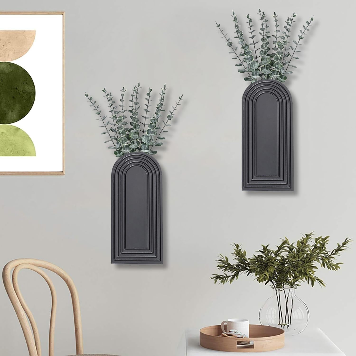 Modern Wall Wood Vase Set of 2 Farmhouse Entryway Hanging Decor