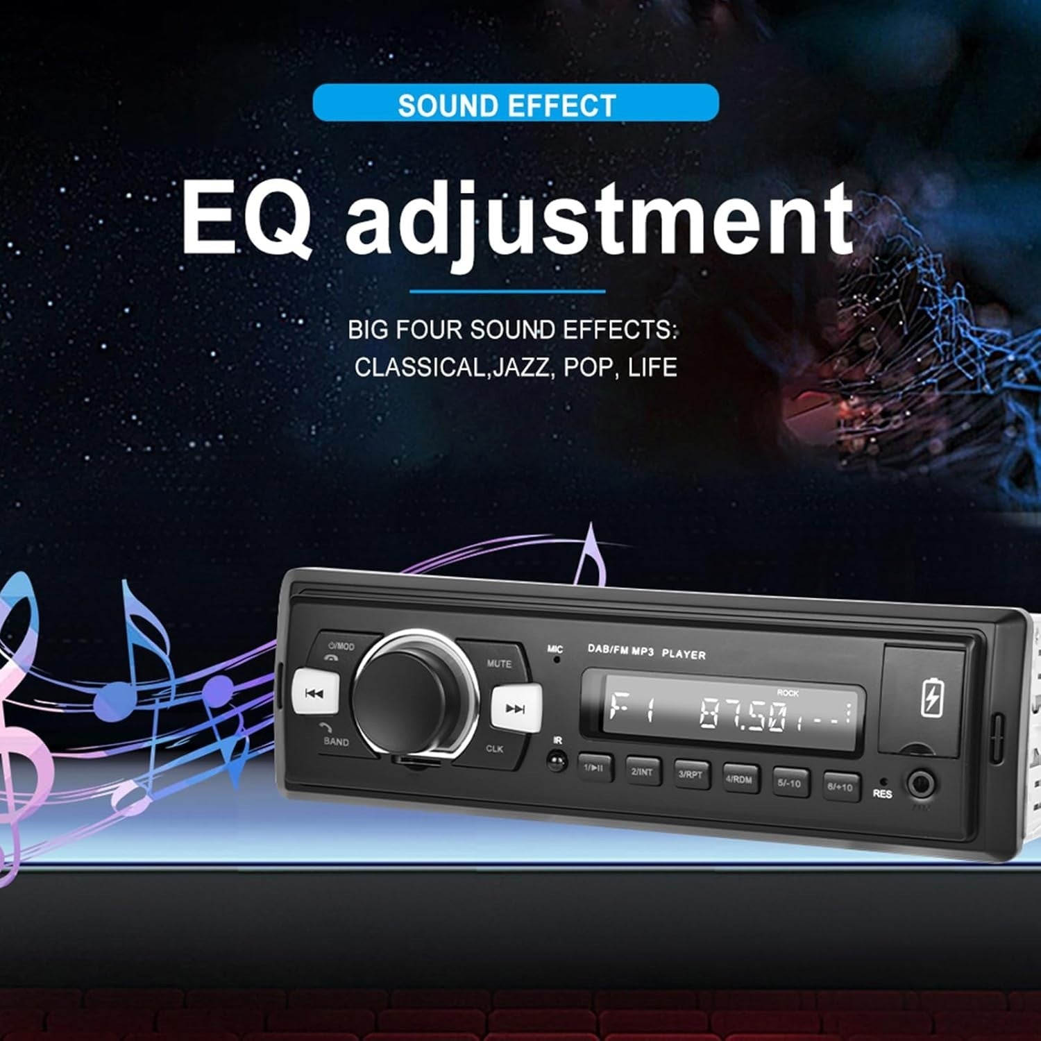 DAB/DAB+ Car Stereo 1 Din Bluetooth FM Radio USB AUX TF 25W