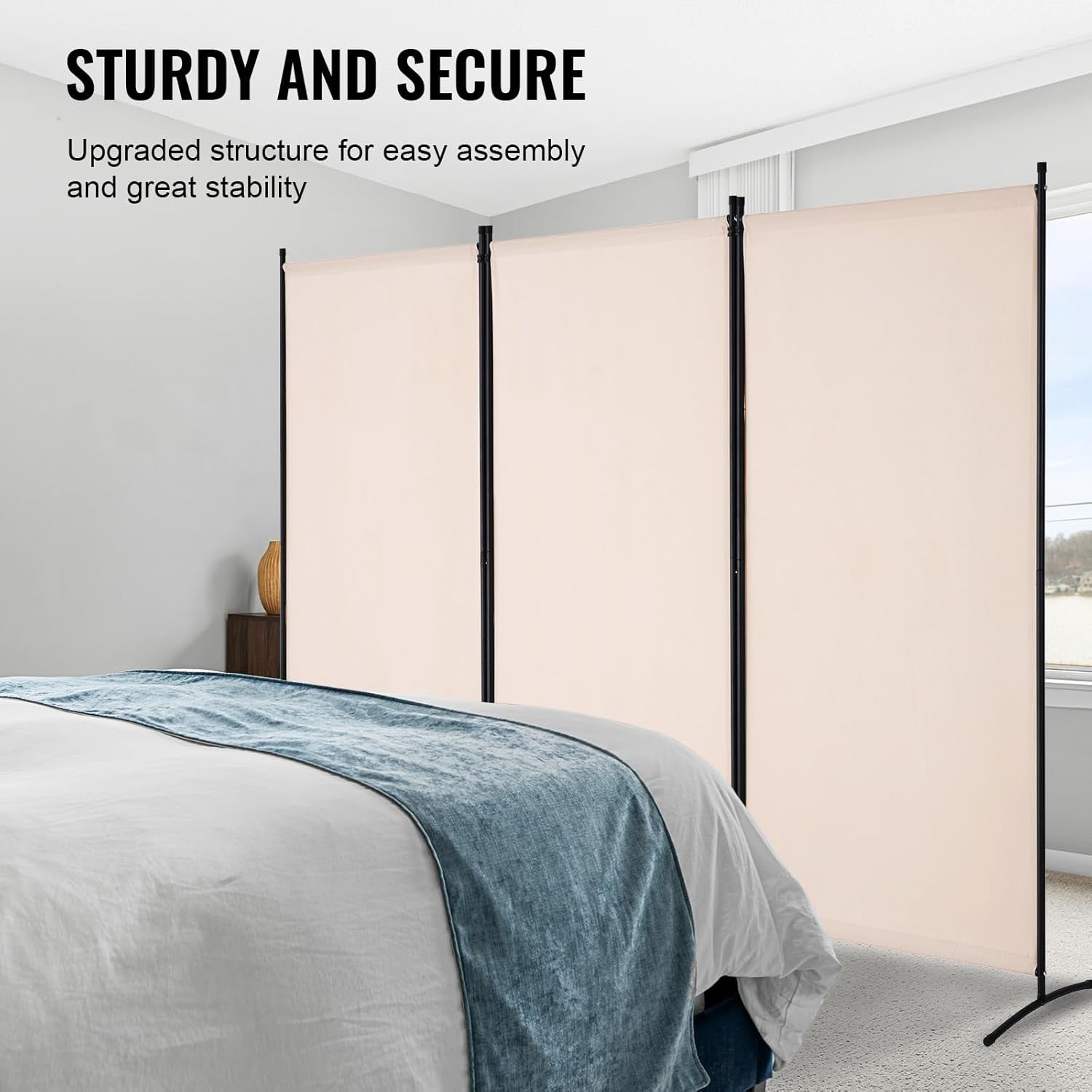 3 Panel Beige Folding Room Divider Privacy Screen Partition 260x184cm