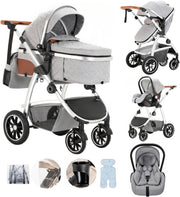 3 in 1 Baby Stroller Pram Pushchair Car Seat Newborn to 4 Years Grey