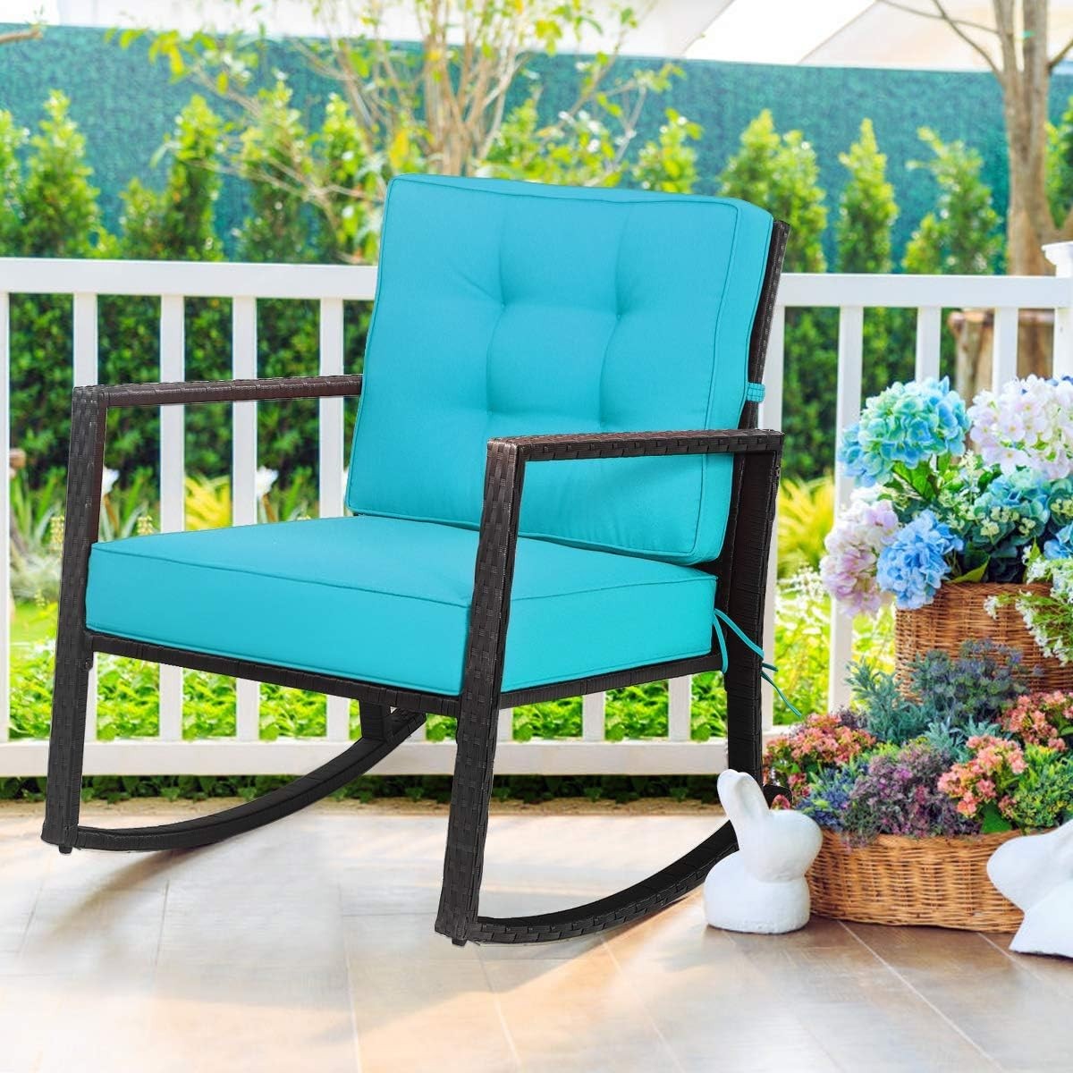 Outdoor Turquoise Rocking Chair with Cushions & Armrests Patio Glider