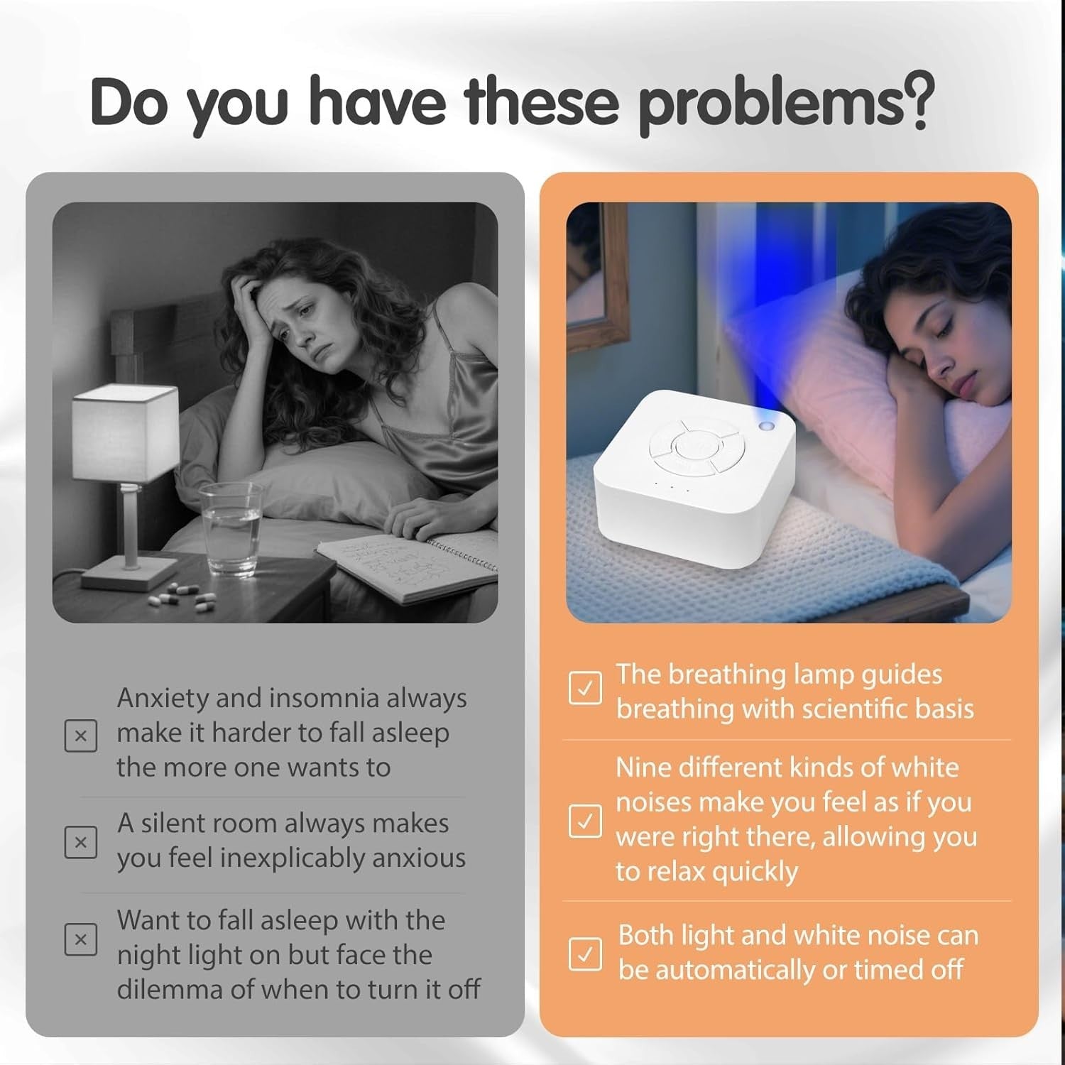 White Noise Sleep Machine for Adults & Babies – 9 Soothing Sounds, Timer