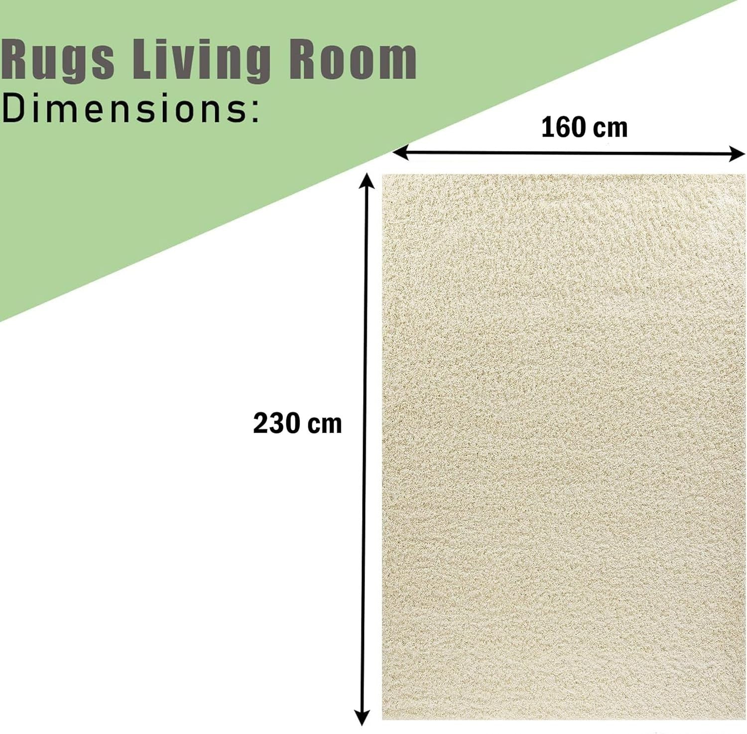Extra Large Shaggy Rug 160x230cm 5cm Thick Soft High Pile Cream Room Carpet