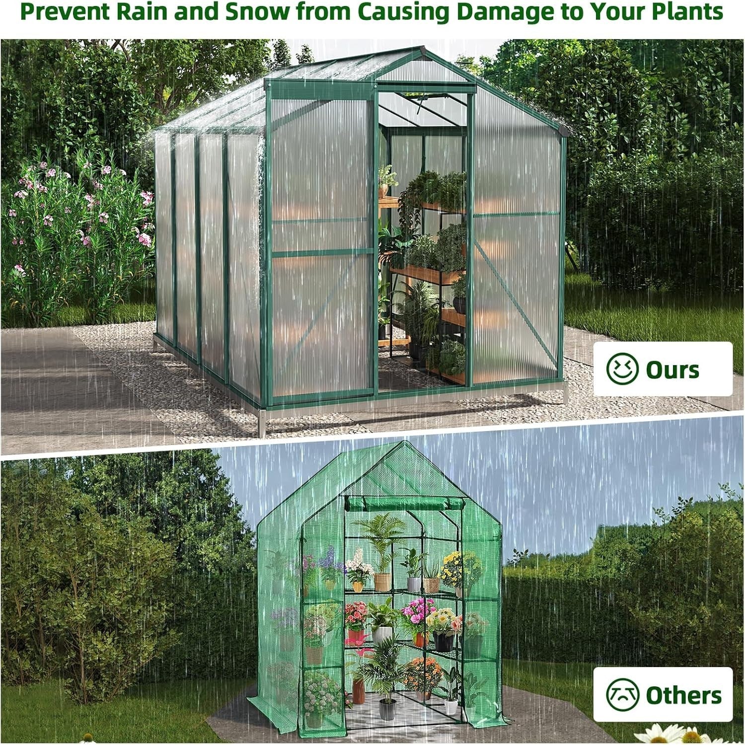 8x6ft Polycarbonate Greenhouse with Base | Heavy-Duty Aluminium Frame