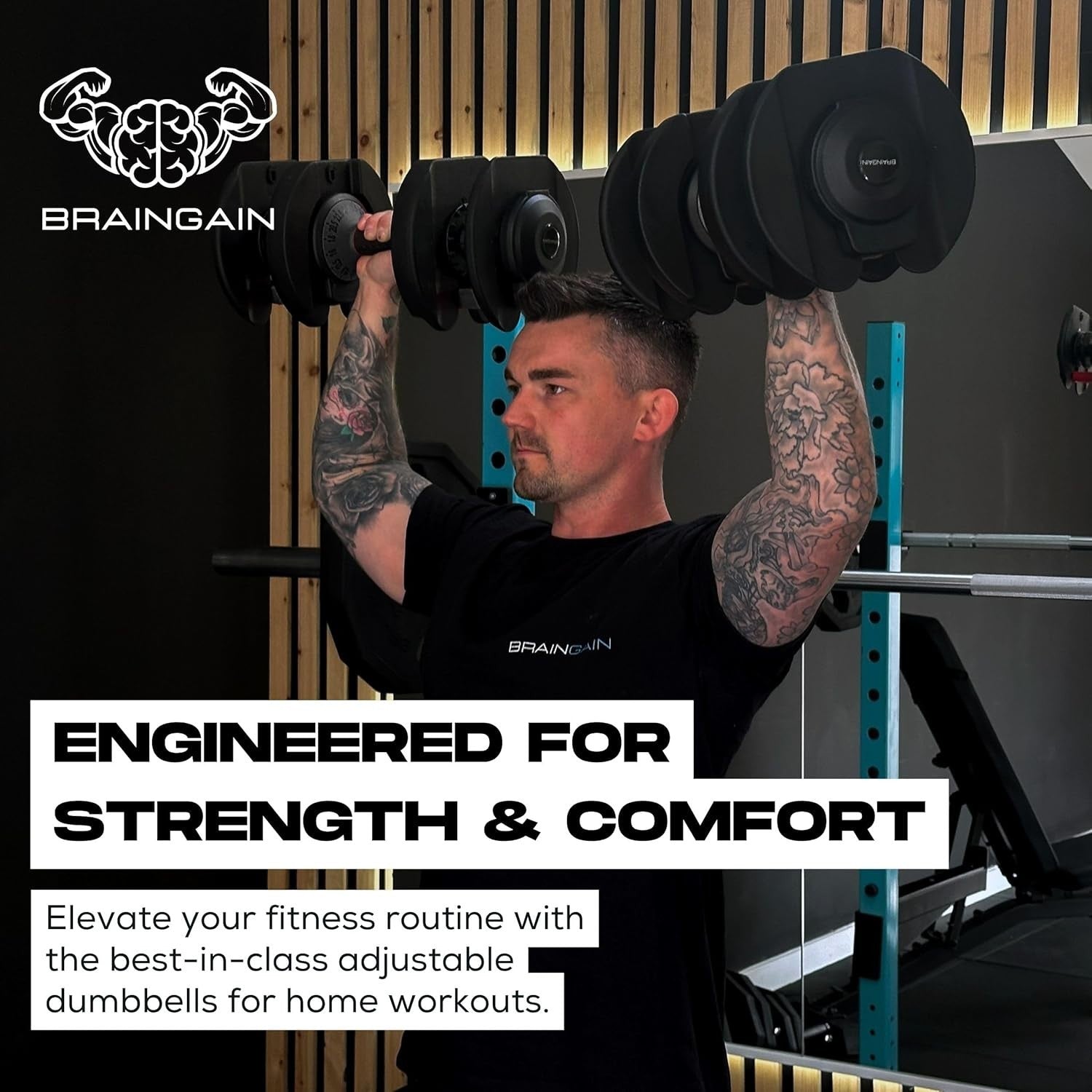 Adjustable Dumbbell Pair 24kg Smart-Click Anti-Slip Home Gym Weights