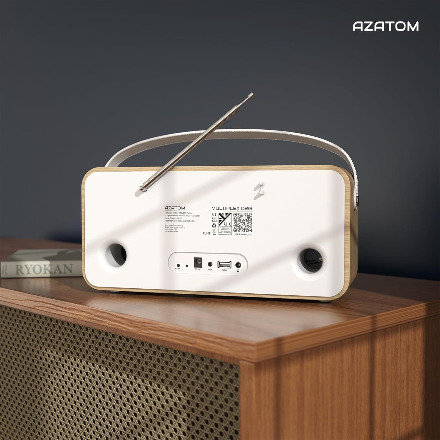 DAB DAB+ FM Digital Radio Bluetooth Portable Rechargeable Oak Remote