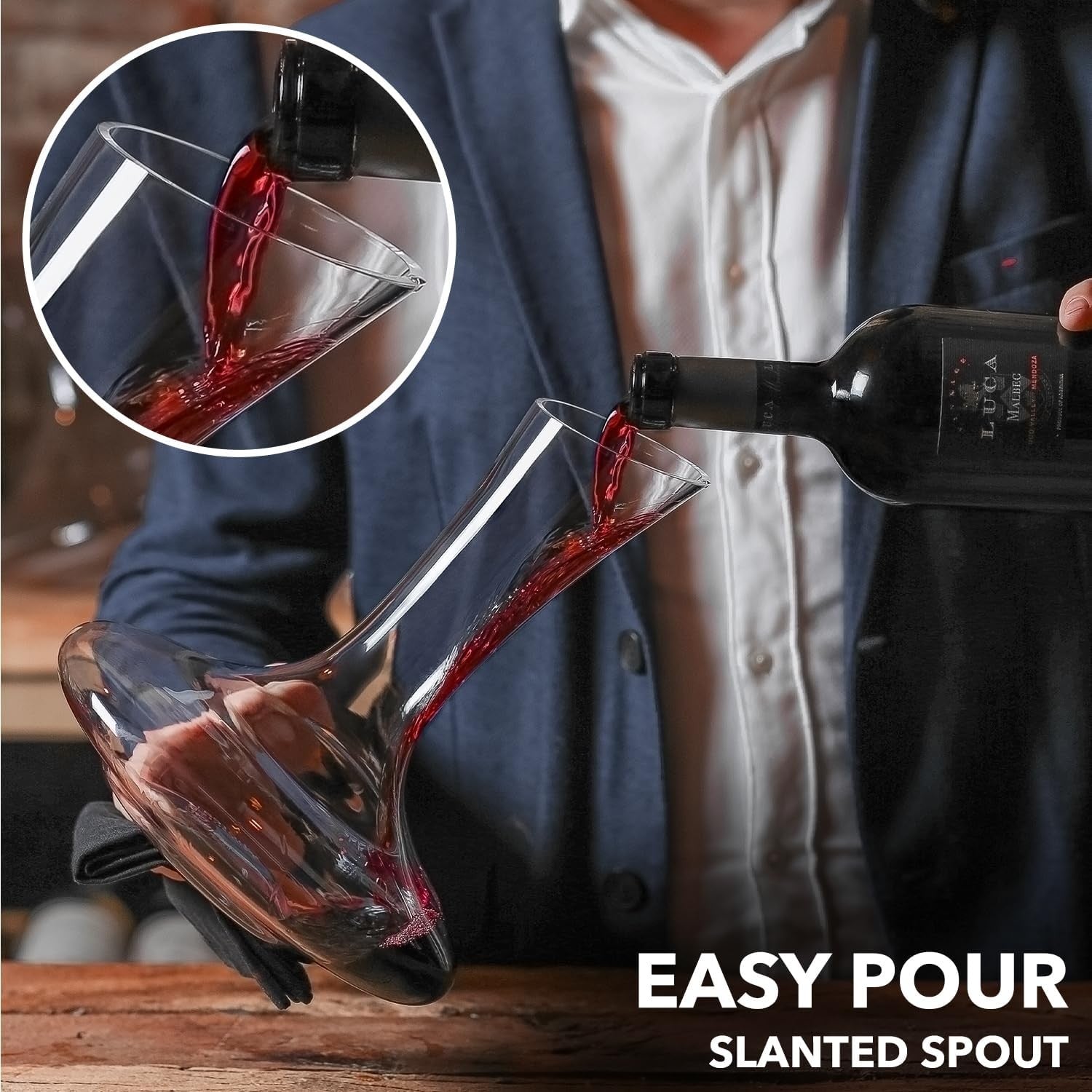 750ml Crystal Wine Decanter with Aerator Hand-Blown Lead-Free Glass Gift