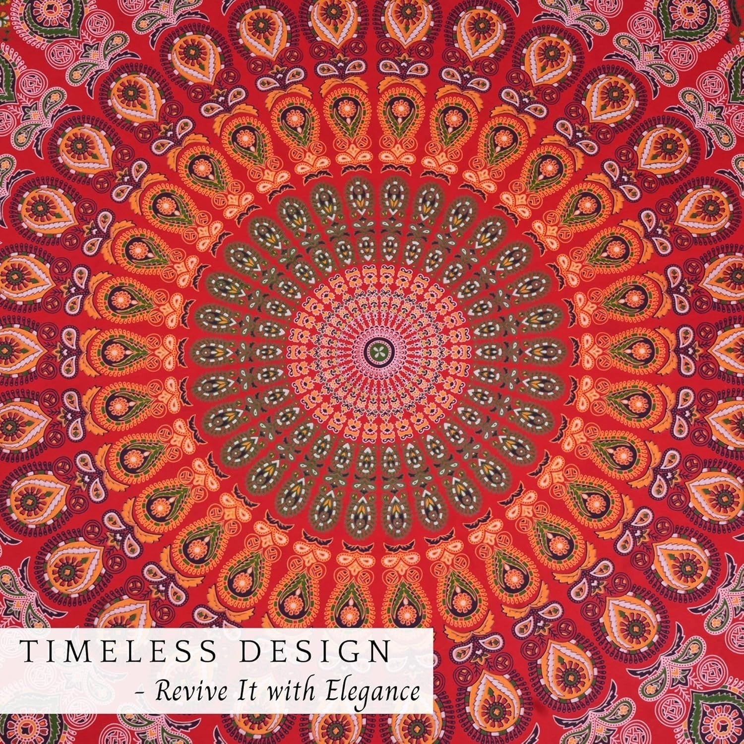Round Peacock Mandala Tapestry 72in Boho Wall Hanging Cotton